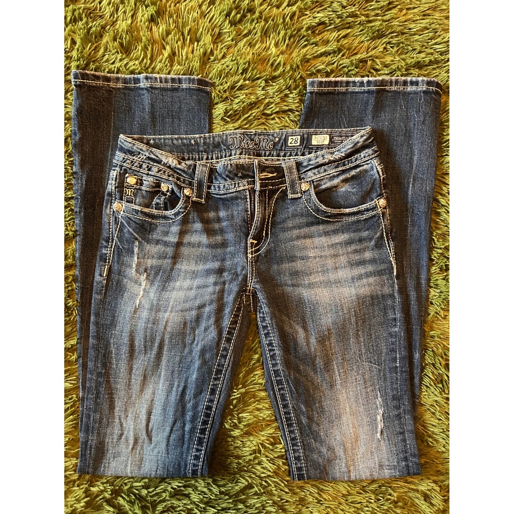 Miss Me Bootcut Jeans JP5727B5 Dark Wash Embroidered Peace Love 28 x 33 READ‎